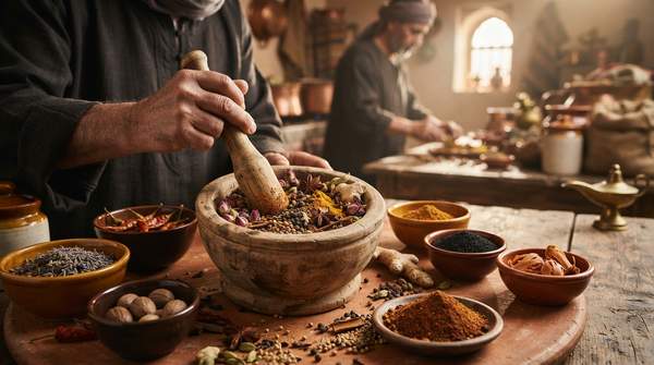 Editorial illustration for The Historical Evolution of Ras el Hanout