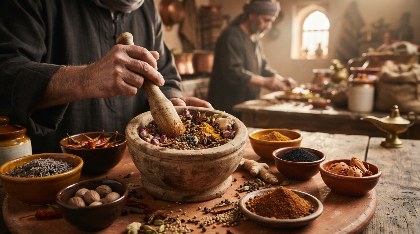 Editorial illustration for The Historical Evolution of Ras el Hanout