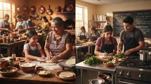 Editorial illustration for Two Ways Food Education Preserves Culinary Heritage: Classrooms and Community Kitchens