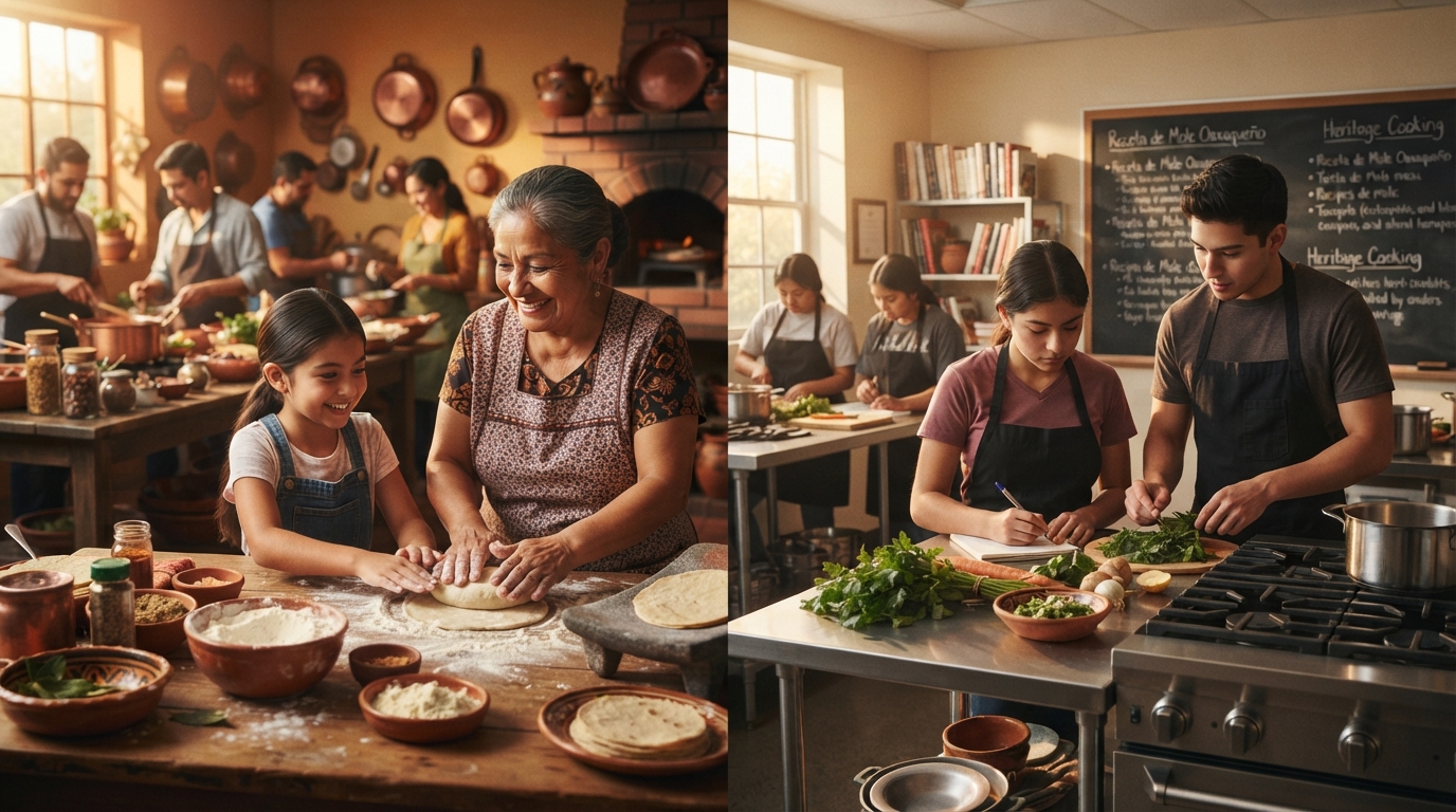 Editorial illustration for Two Ways Food Education Preserves Culinary Heritage: Classrooms and Community Kitchens